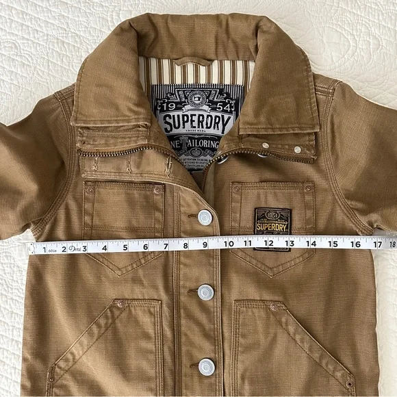 Superdry Fine Tailoring Canvas Tan Utility Work Chore Military Jacket Cotton S - Picture 9 of 13